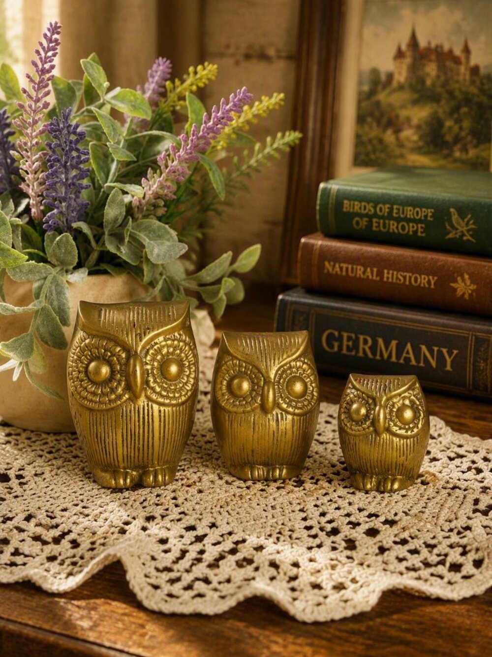 Vintage Mid-Century Modern Solid Brass Owl Family (Set of 3)